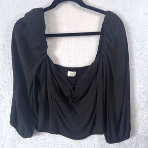 Wilfred Black Novella Square Neck Smocked Bust Tie Front Long Sleeve Blouse SZXL